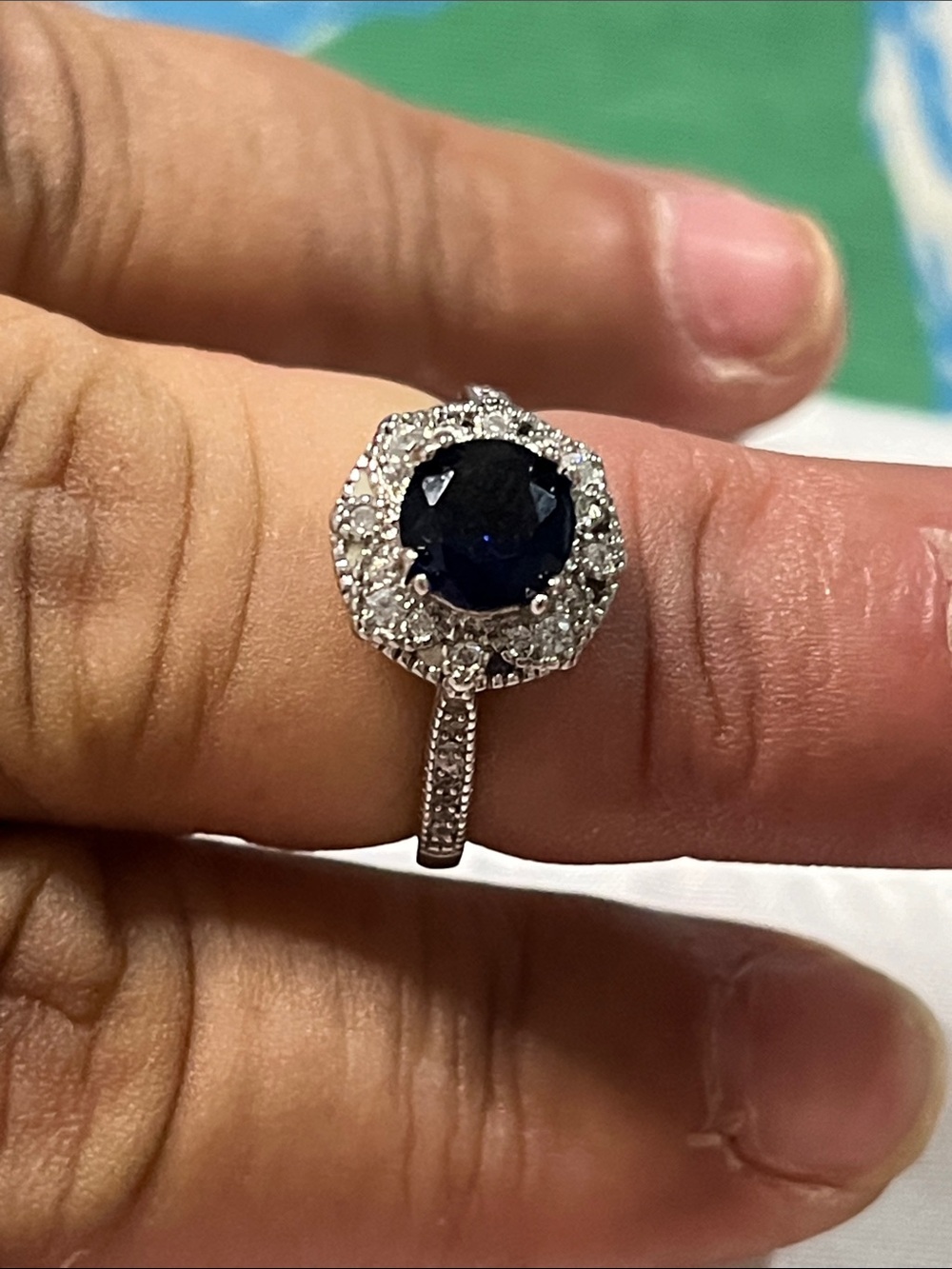 Sapphire Halo Silver Ring